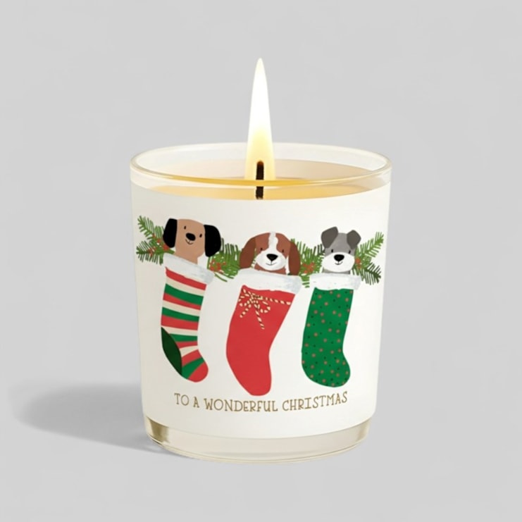 Vanilla Scented Christmas Candle - Dogs In Christmas Stockings Vanilla Scented Christmas Candle - Dogs In Christmas Stockings