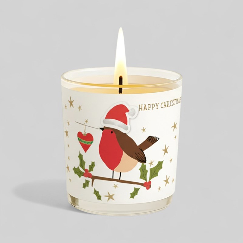 An image of Vanilla Scented Christmas Candle - Robin On A Branch