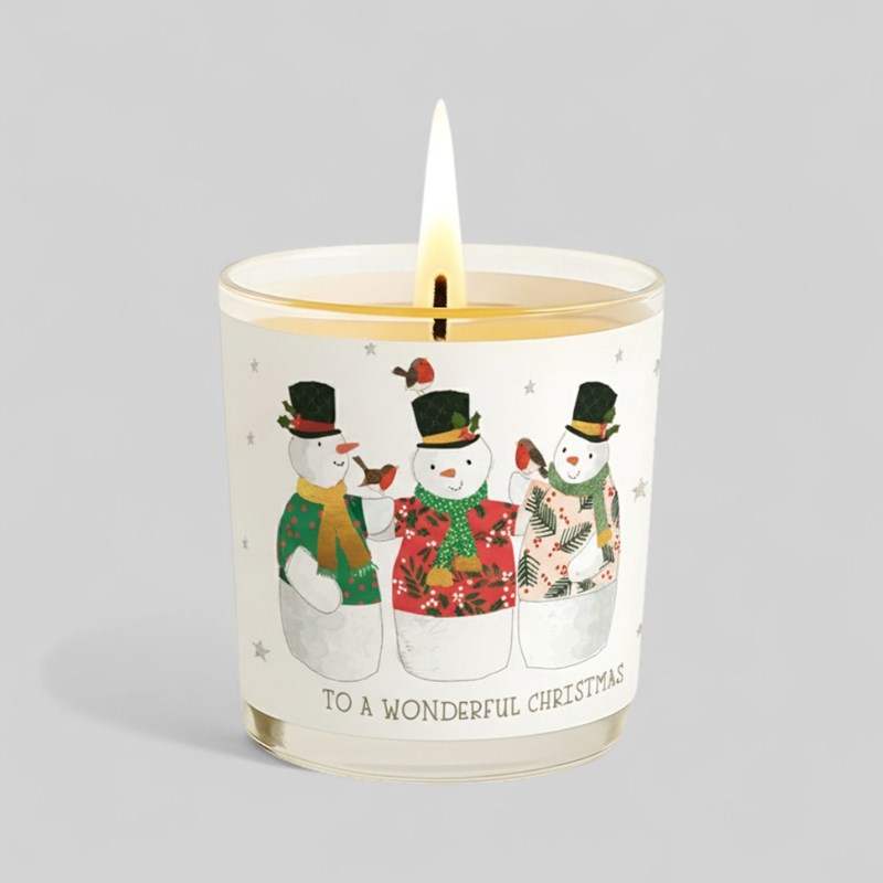 An image of Vanilla Scented Christmas Candle - Snowmen With Robins