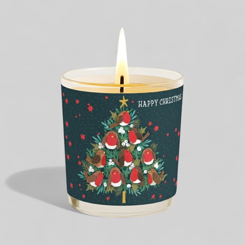 An image of Vanilla Scented Christmas Candle - Robins In A Christmas Tree