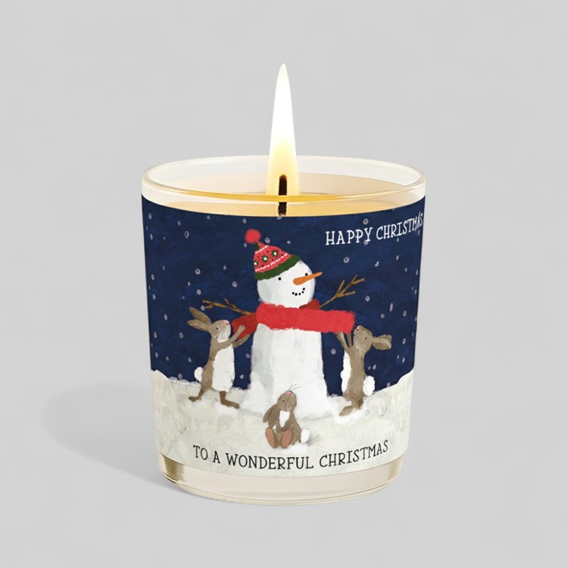An image of Vanilla Scented Christmas Candle - Snowman and Rabbits