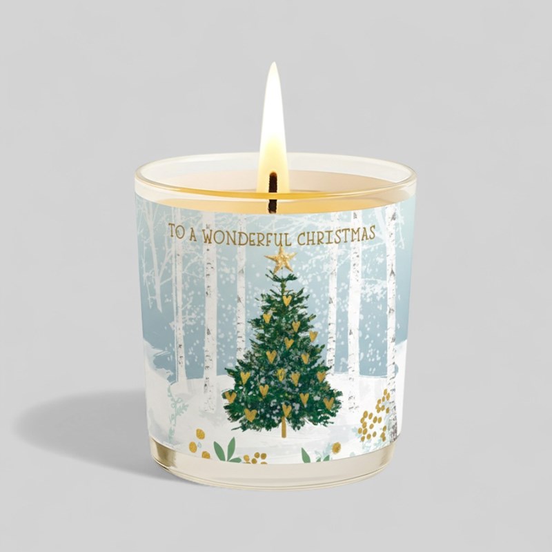 An image of Vanilla Scented Christmas Candle - Christmas Tree In A Snowy Woodland