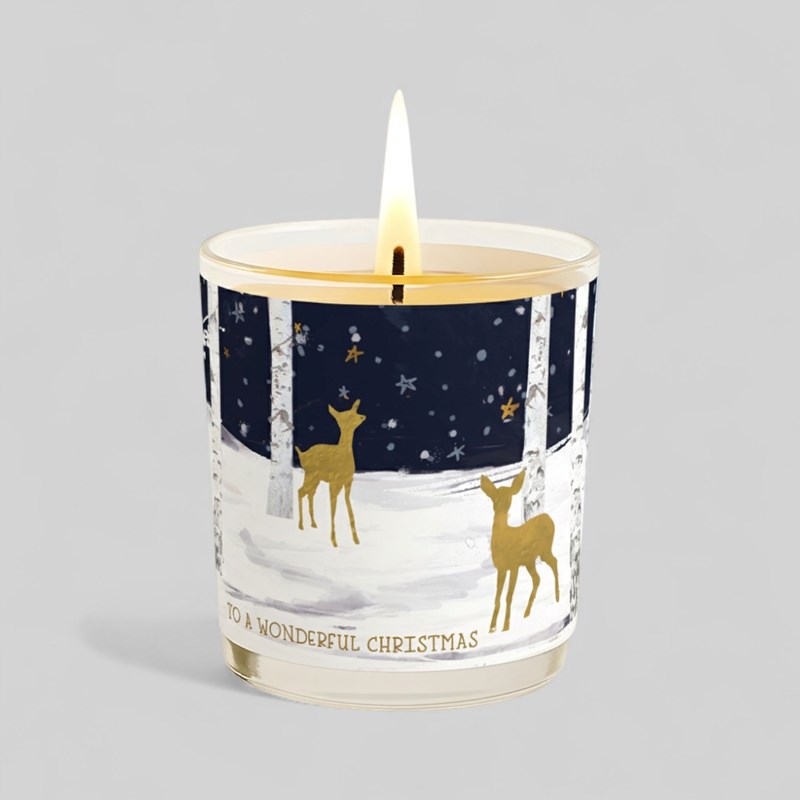 An image of Vanilla Scented Christmas Candle - Deer In A Snowy Woodland