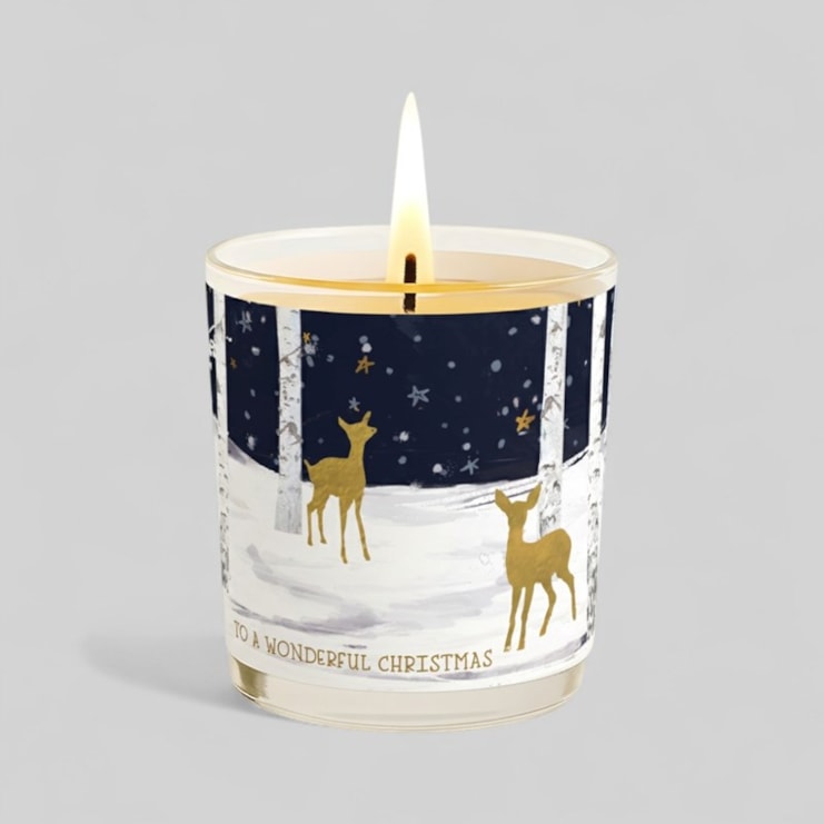 Vanilla Scented Christmas Candle - Deer In A Snowy Woodland