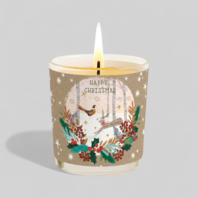 An image of Vanilla Scented Christmas Candle - Animals In A Snowy Woodland