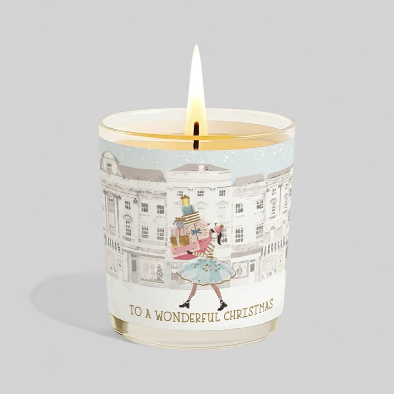 An image of Vanilla Scented Christmas Candle - Lady With Stacks Of Presents