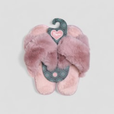 Faux Fur Slippers | Grey and Dusky Pink Faux Fur Slippers | Grey and Dusky Pink